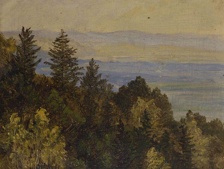 Carl Gustav Carus Blick uber einen bewaldeten Abhang in weite Gebirgslandschaft